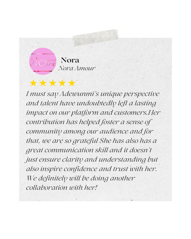 A client review on a UGC collaboration I did for a skincare brand named Nora Amour